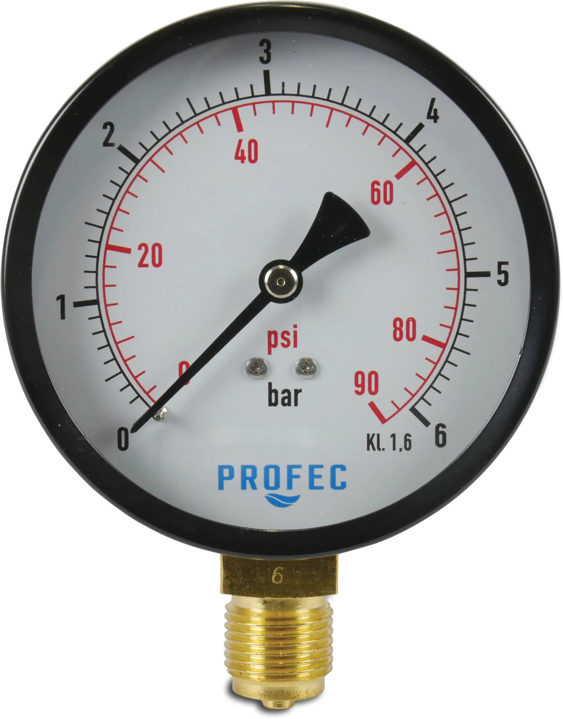 Profec Pressure gauge 100 mm male thread -1 - 1,5bar black type dry bottom connection 1/2"