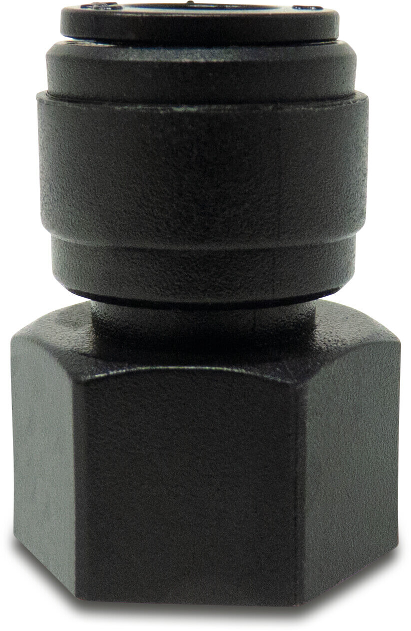 Adaptor socket with gasket POM 4 mm x 1/8" push-in x female thread 20bar black WRAS type Aquaspeed