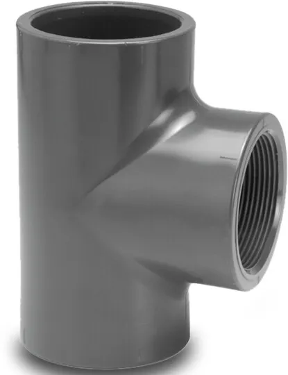 VDL T-stykke 90° PVC-U 25 mm x 1/2" x 25 mm limmuffe x indvendig gevind x limmuffe 10bar grå