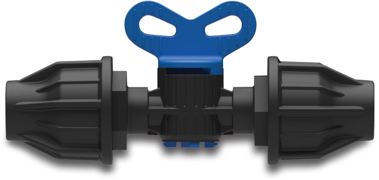 Plug valve PP 17 mm tape black/blue