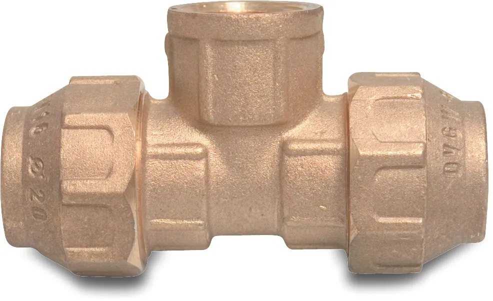 T-Stück 90° Messing 20 mm x 1/2" x 20 mm Klemm x Innengewinde x Klemm 16bar DVGW