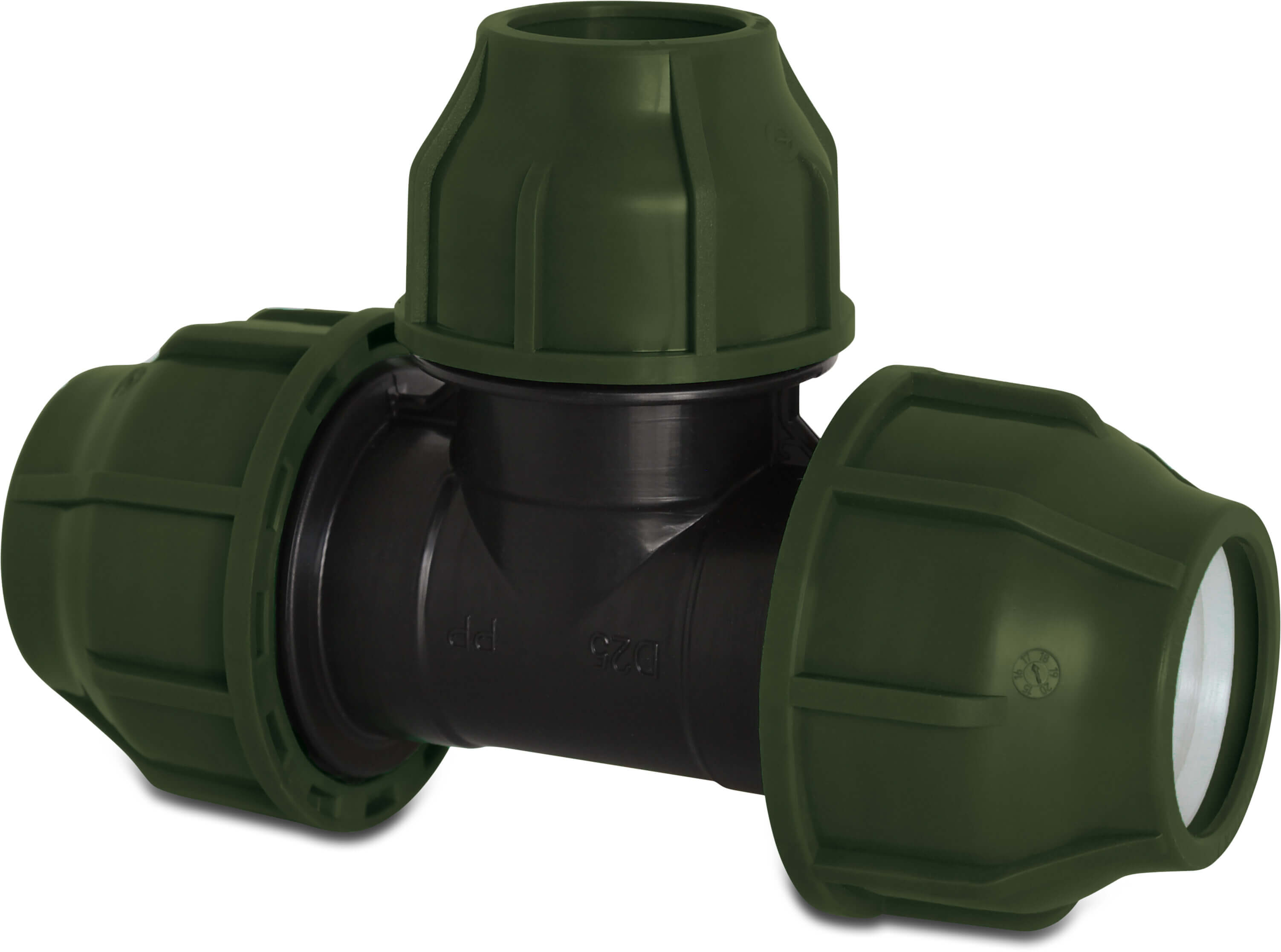 Reducer T-piece 90° PP 25 mm x 20 mm x 25 mm compression 10bar black/green