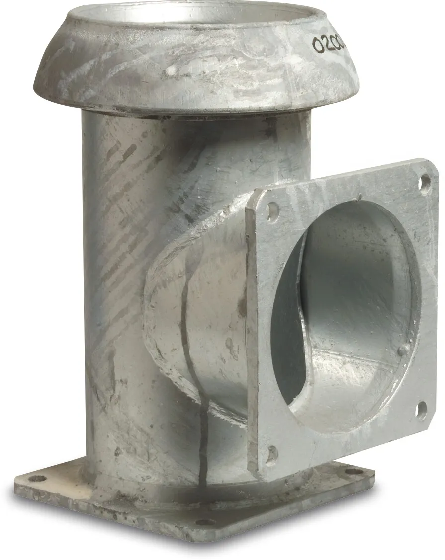 Quick coupler T-Piece 90° steel galvanised 159 mm x 6" x 6" male part Perrot x square flange x square flange type Perrot