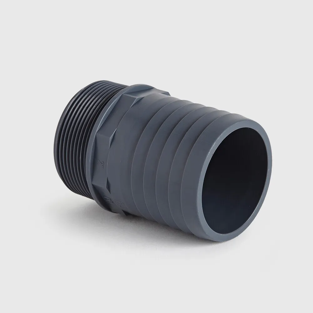 Hose tail adaptor PP 1 1/2" x 40 mm male thread x hose tail 6bar grey
