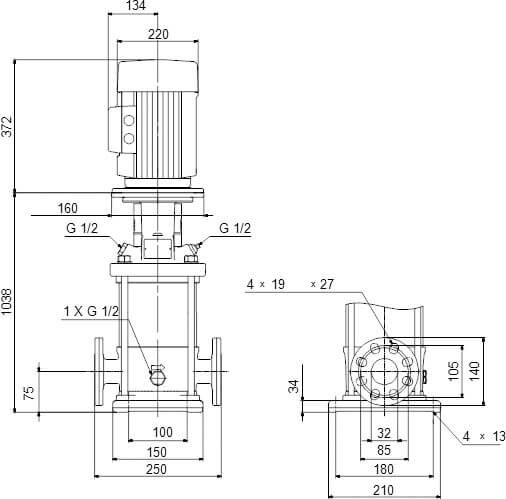 Grundfos Multi-stage centrifugal pump stainless steel DN35 DIN flange 7,9A 400VAC type CRI 5-29 A FGJ I V HQQV