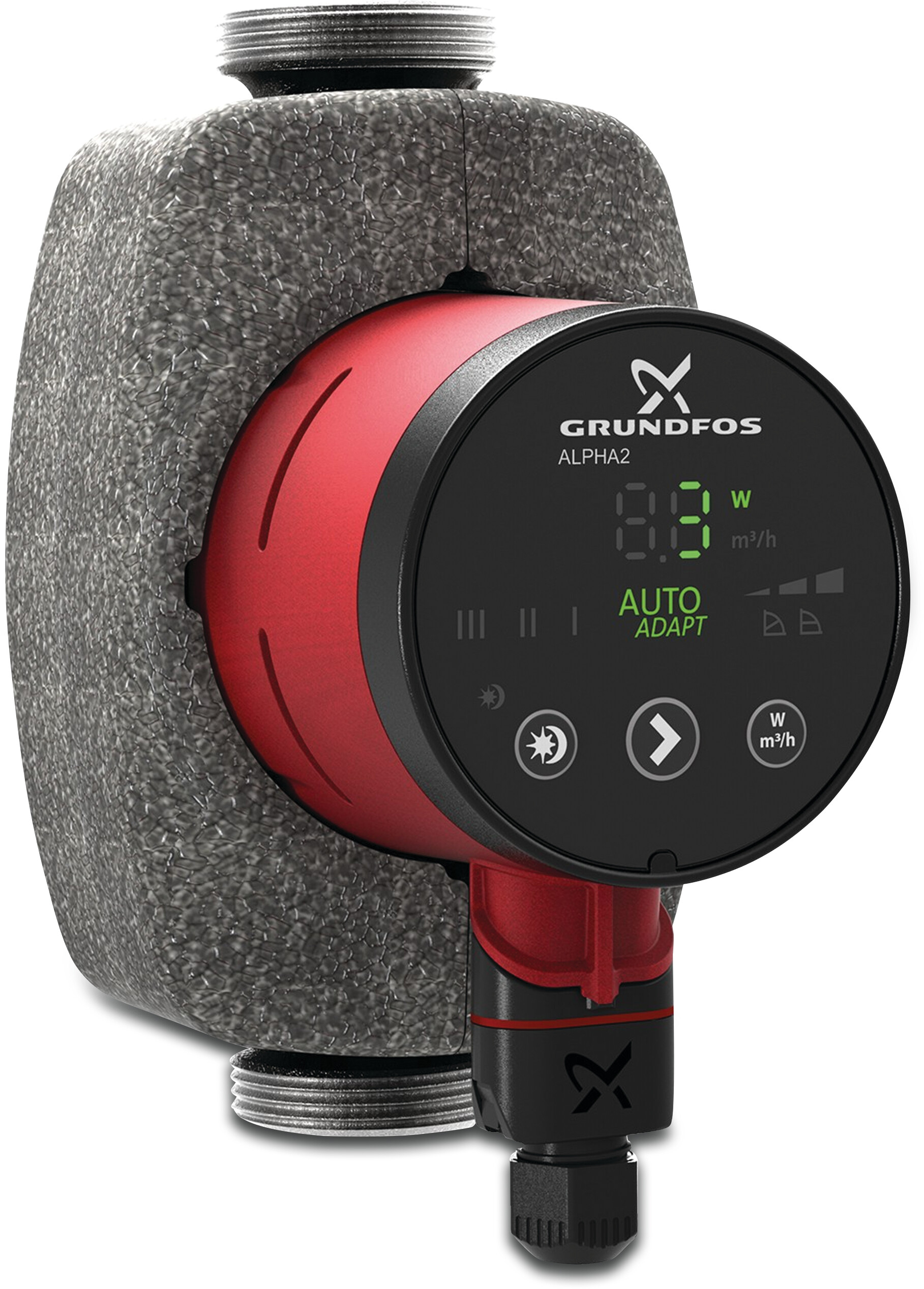 Grundfos Alpha2 25-60 N (180) Variable speed circulation pump stainless steel 1 1/2" male thread 0.32A 230VAC black/red WRAS