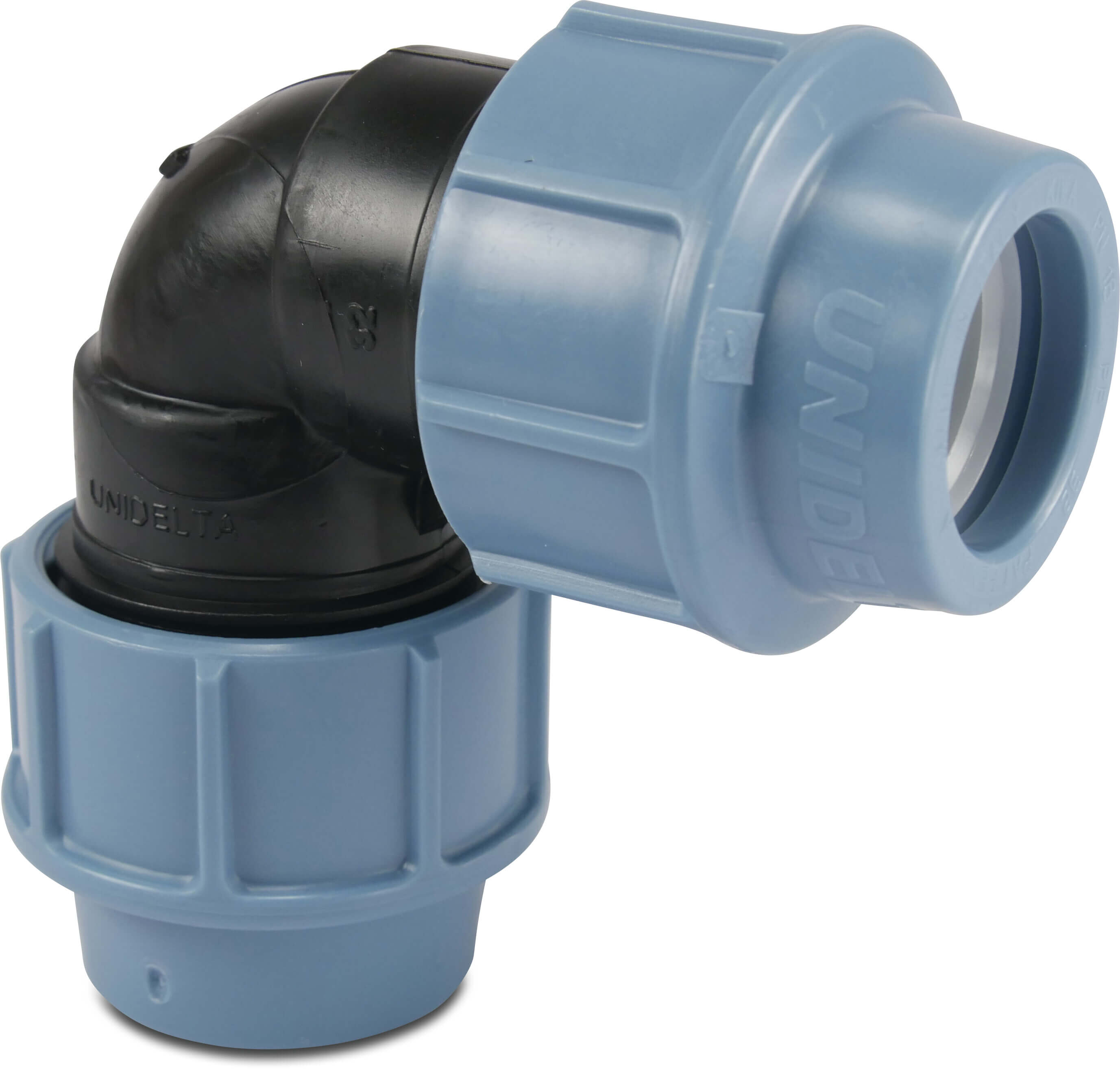 Unidelta Elbow 90° PP 75 mm compression 16bar black/blue DVGW/KIWA/WRAS