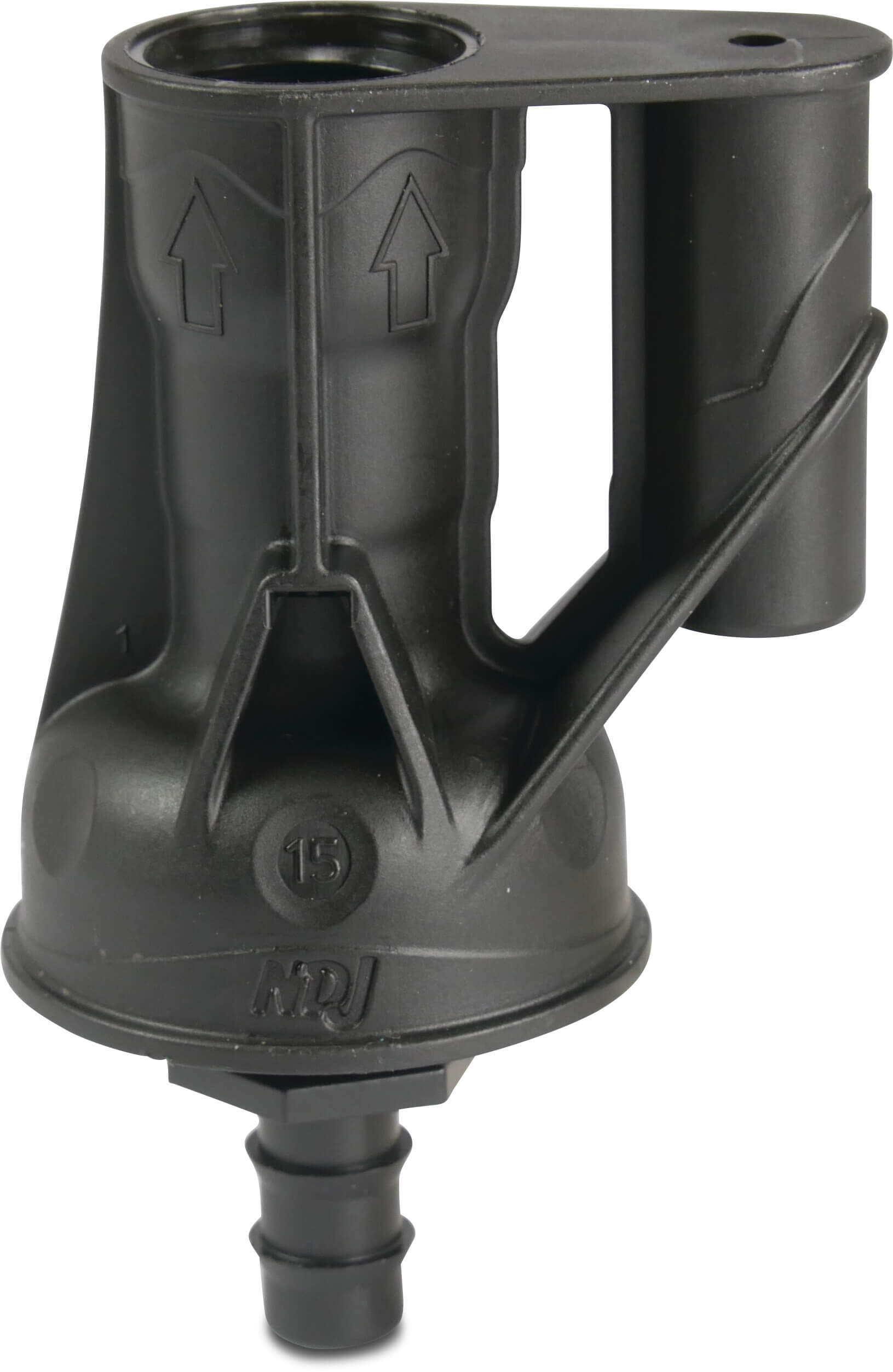 NaanDan Leegloopbeveiliging kunststof 1/2" x 13/16 mm binnendraad x barbed zwart type Irristand 56