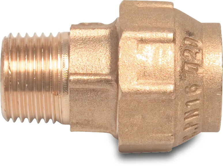 Adaptor bush brass 20 mm x 1/2" compression x male thread 16bar DVGW