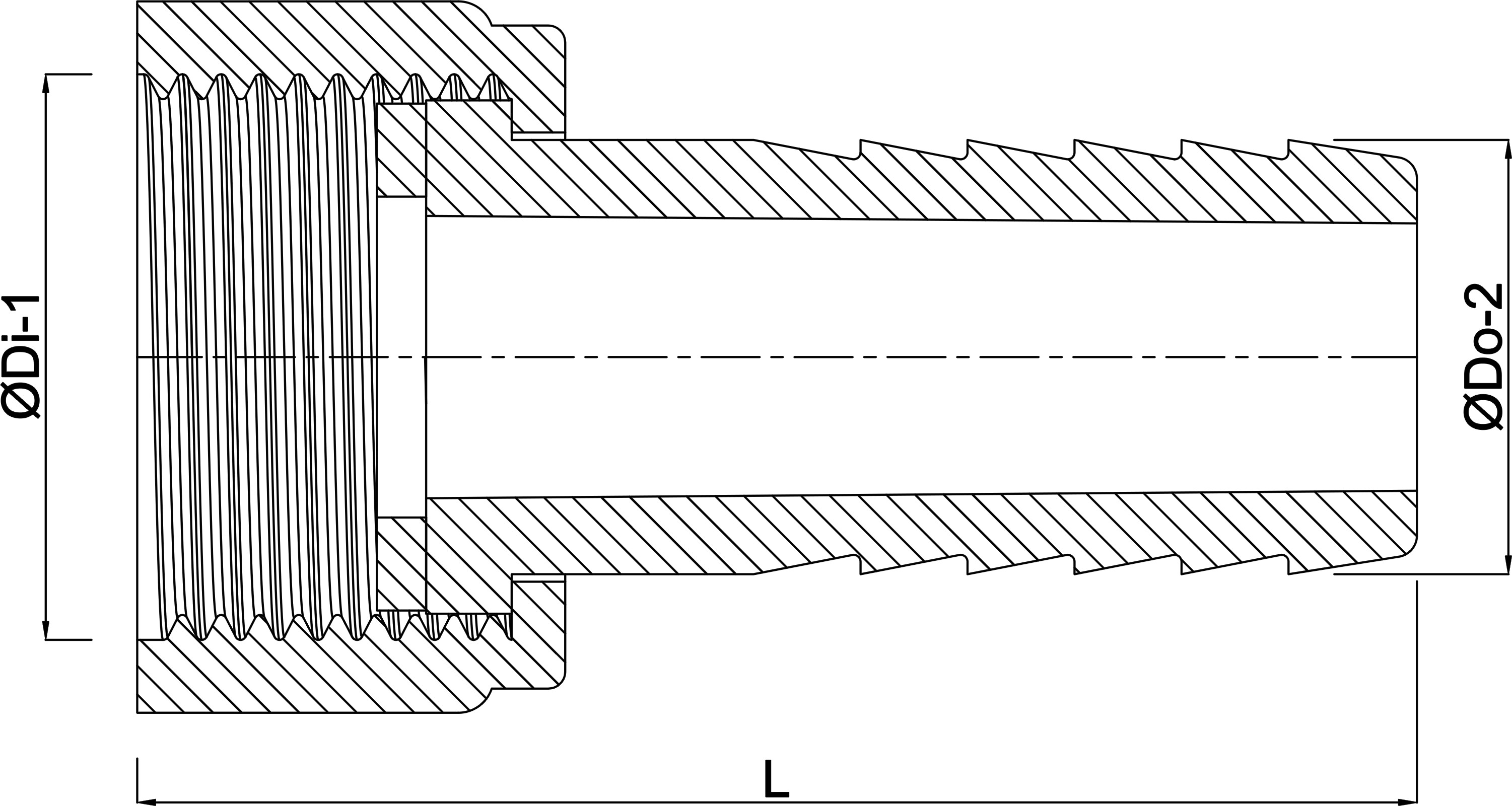 VDL Hose tail 2/3 union adaptor PVC-U 2 1/4" x 50 mm female thread x hose tail grey