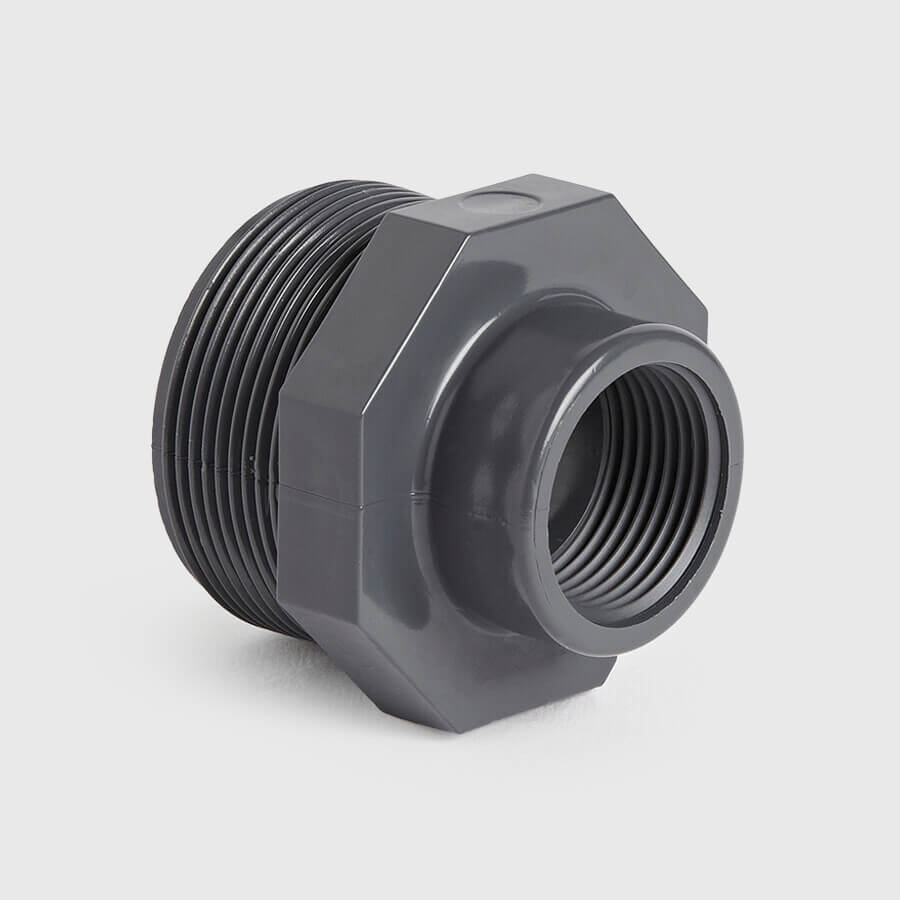 Profec Soknippel PVC-U 1 1/2" x 3/4" buitendraad x binnendraad 10bar grijs
