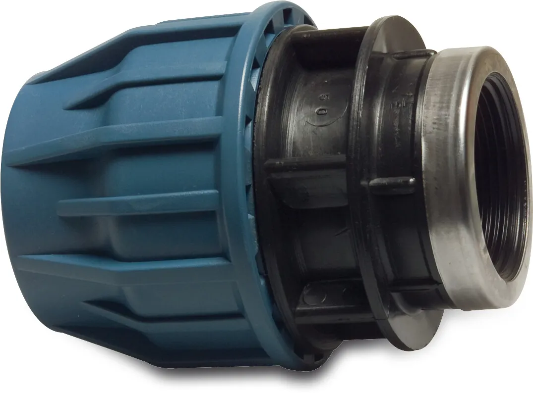 Jason Adaptor socket PP 16 mm x 3/4" compression x female thread 16bar black/blue DVGW/KIWA/WRAS/SVGW