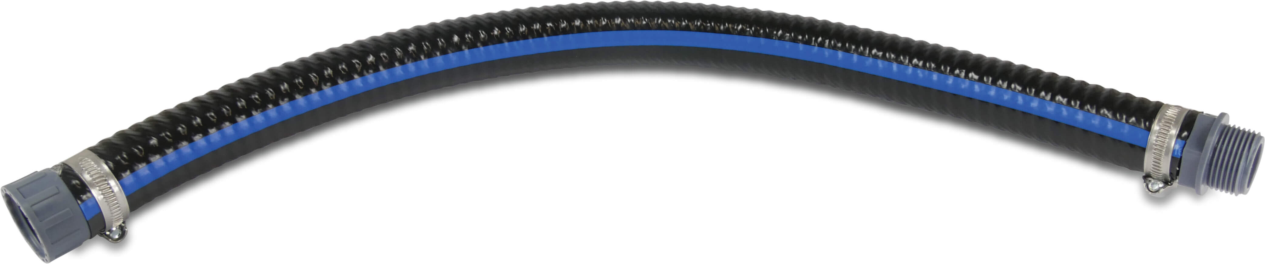 Profec Saug- und Druckschlauch PVC/Stahl 1" Außengewinde x Innengewinde 12bar 0.9bar Schwarz/Blau 0.8m type Heavy-Flex Black zusammengestellt
