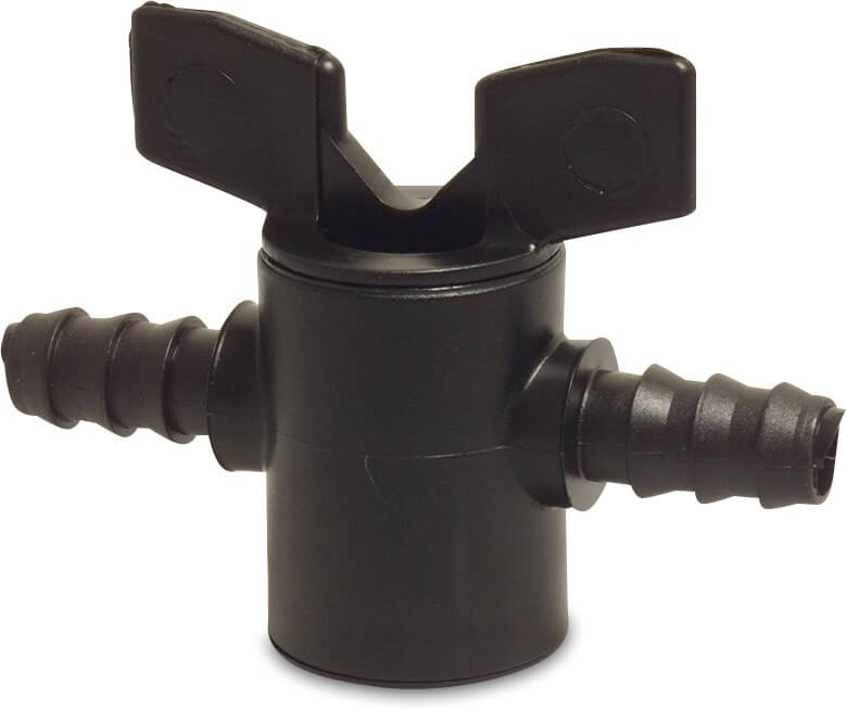 Plug valve PP 12 mm barbed 6bar black