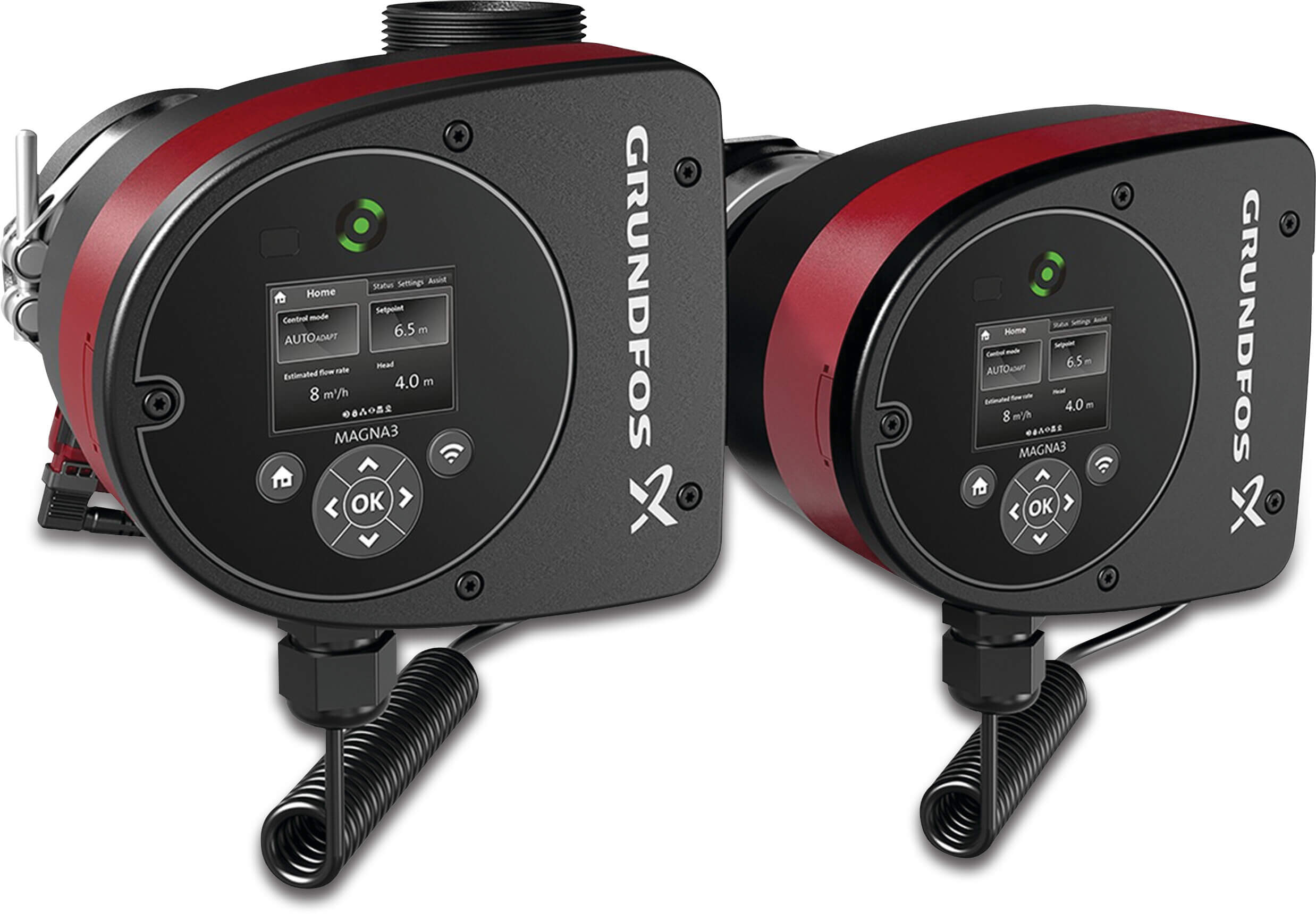 Grundfos Variable speed twin head circulator cast iron 2" female thread 1.47A 230VAC type Magna3 D 32-100