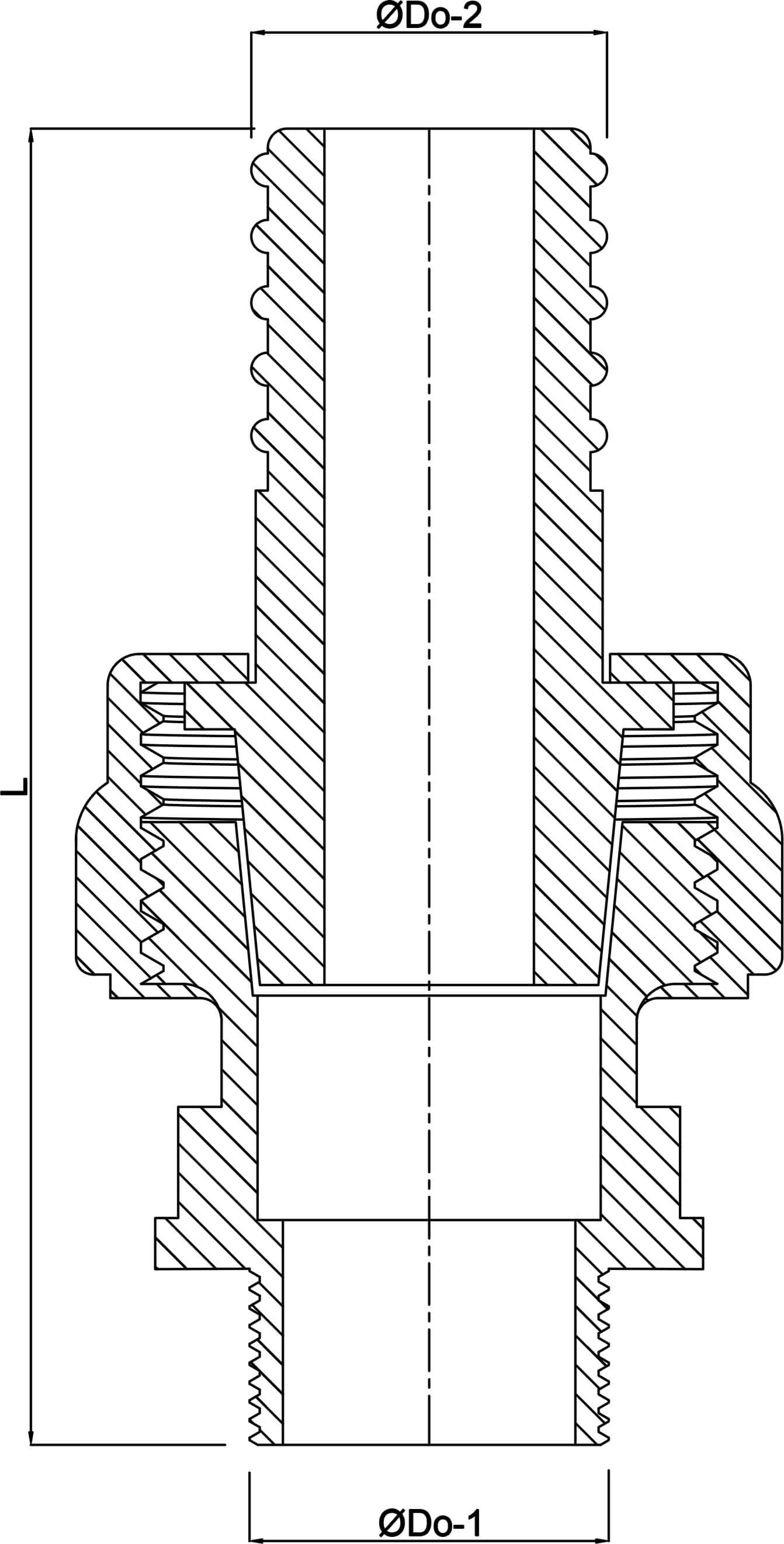 Hose tail adaptor PA (nylon) 2" x 50 mm male thread x hose tail 16bar white