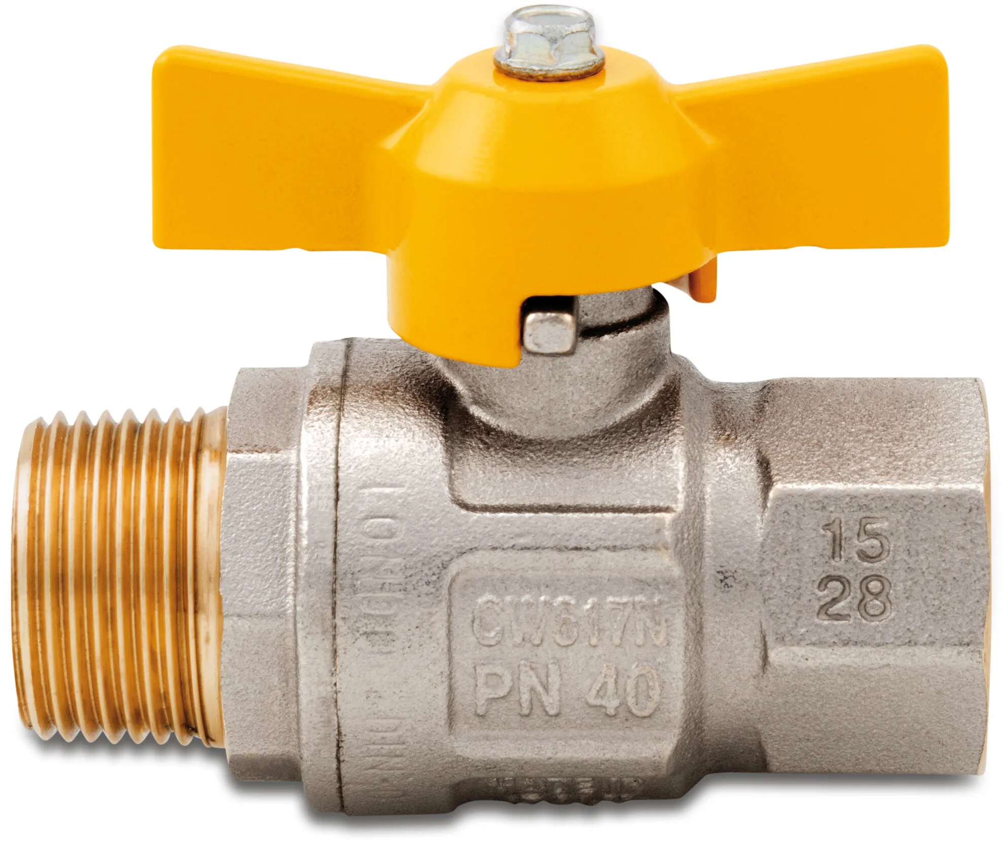 Itap Ball valve brass nickel plated 3/8" female thread x male thread 5bar DVGW type 069