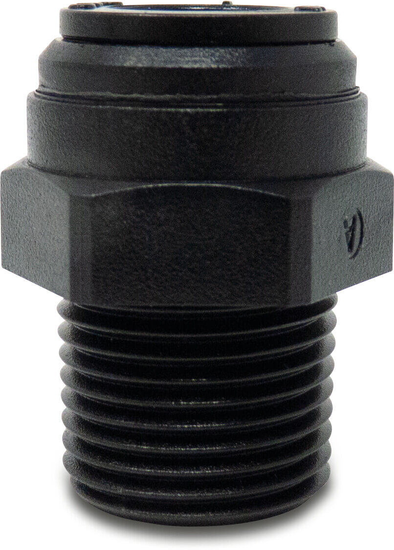 Adaptor bush long POM 6 mm x 3/8" push-in x male thread NPT 20bar black WRAS type Aquaspeed