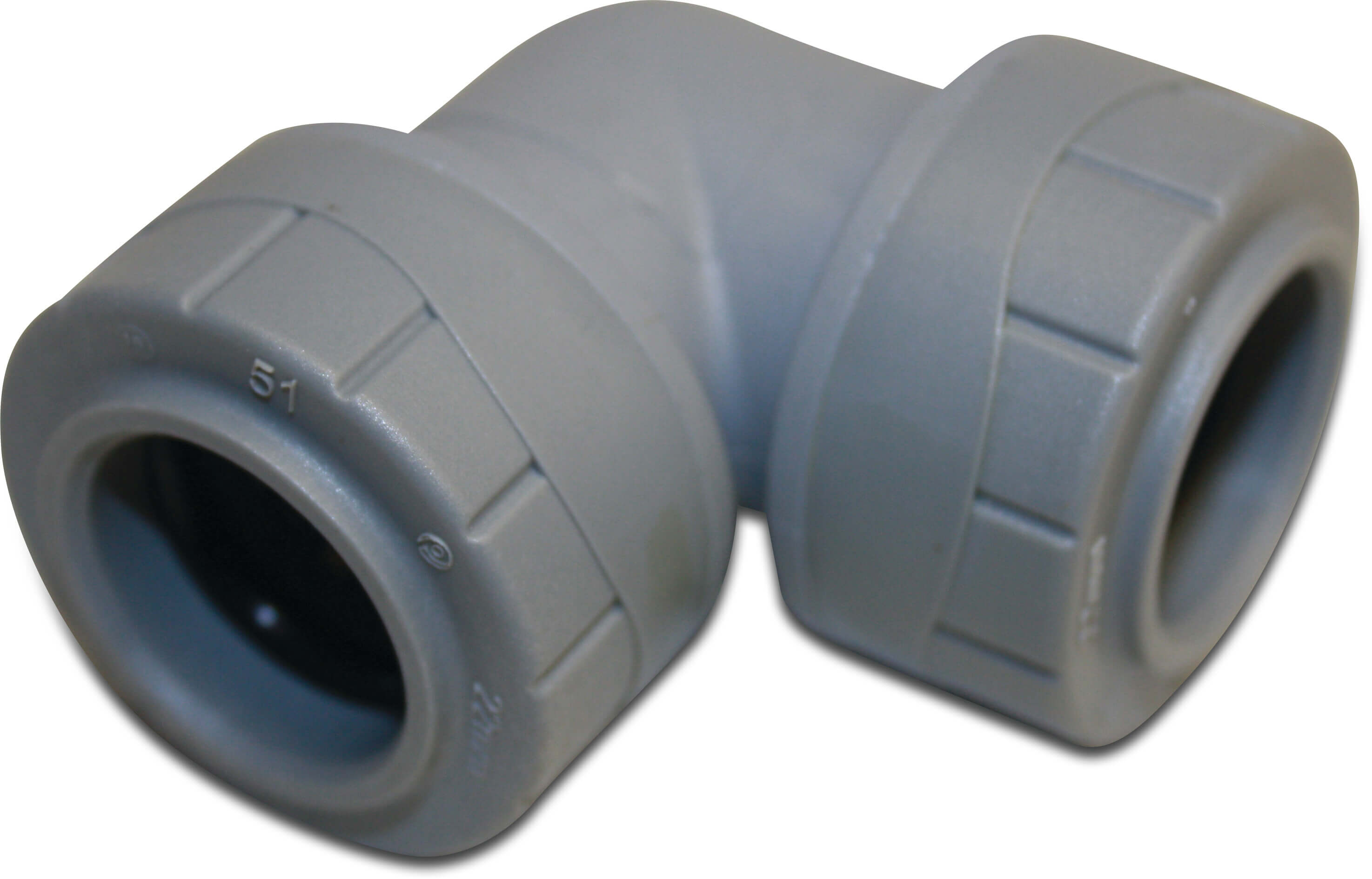 Twin pipe elbow 90° polybutylene 22 mm push-in grey