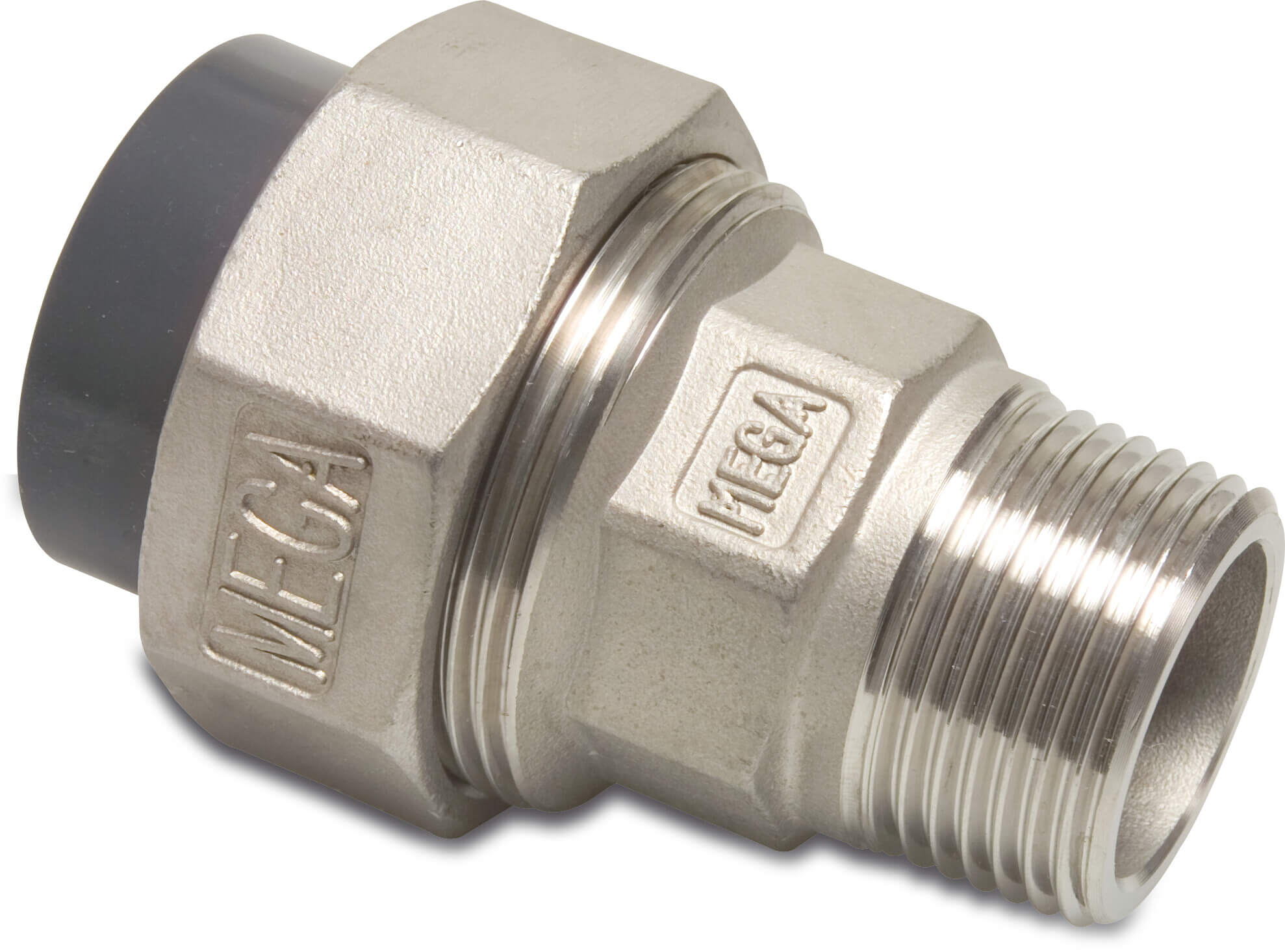 Profec Union adaptor PVC/stainless steel 316 20 mm x 1/2" glue socket x male thread 10bar grey