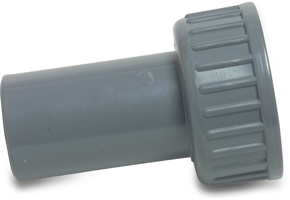 VDL 2/3 union coupler PVC-U 63 mm x 2 1/2" spigot x female threaded nut 10bar grey