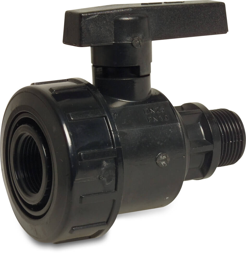 Ball valve PP 1 1/2" female thread x male thread 6bar black P1
