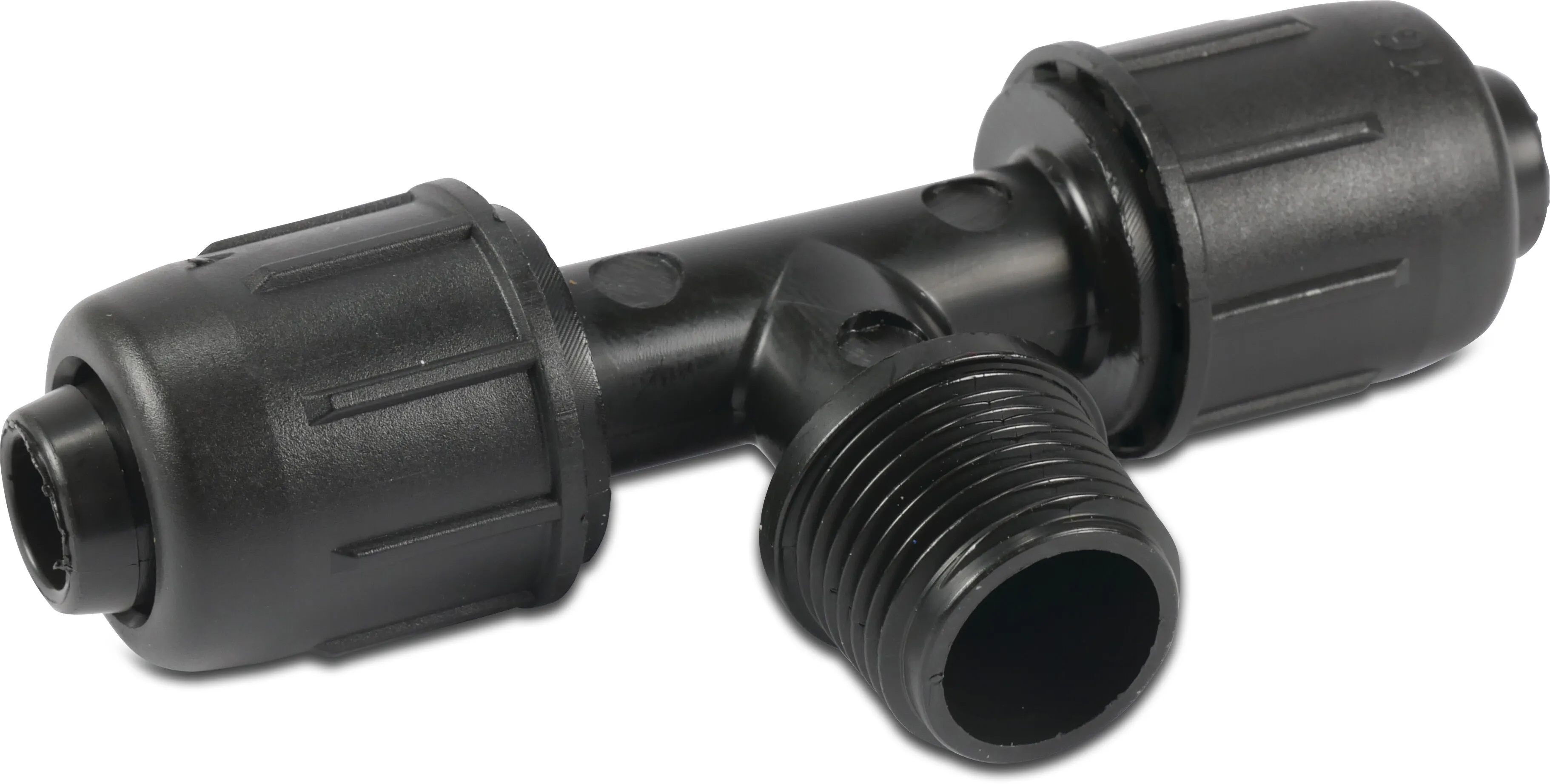 Trójnik 90° PP 16 mm x 3/4" x 16 mm lock x GZ 4bar czarny