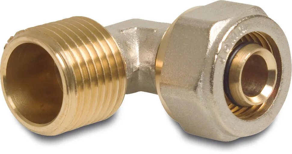 Adaptor elbow 90° brass nickel plated 16 mm x 1/2" compression x male thread type Alu-PE-X