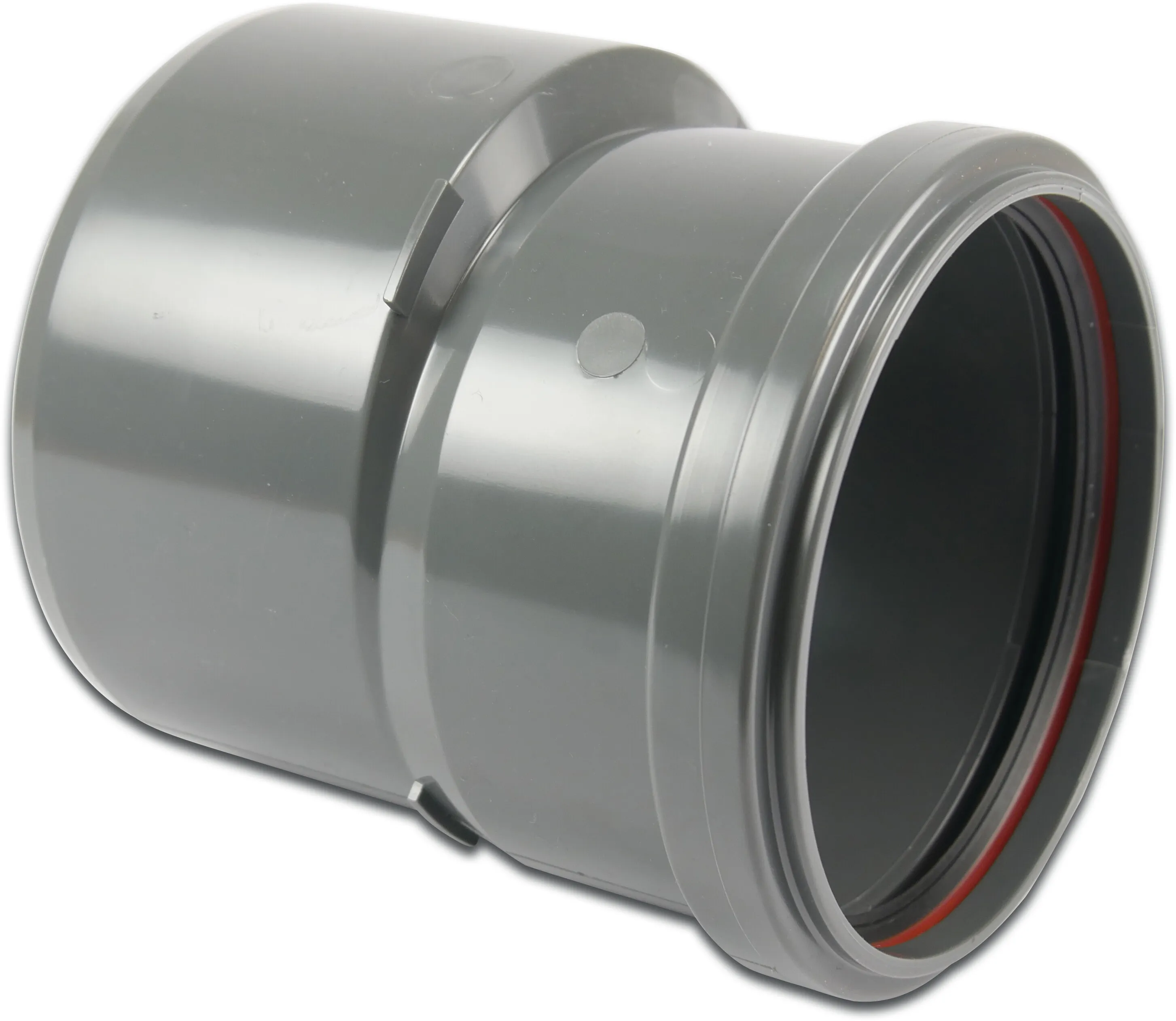 Reduktionsbussning excentriskt PVC-U 110 mm x 125 mm SN4 o-rings tätning x koppling grå KOMO/BENOR