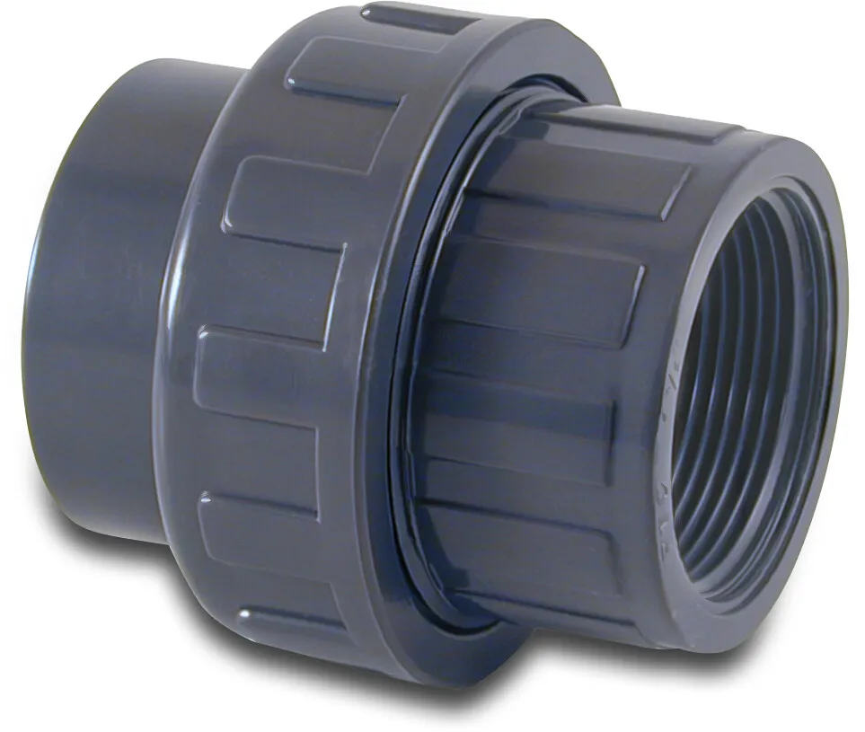 Union coupler PVC-U 40 mm x 1 1/4" glue socket x female thread 10bar grey