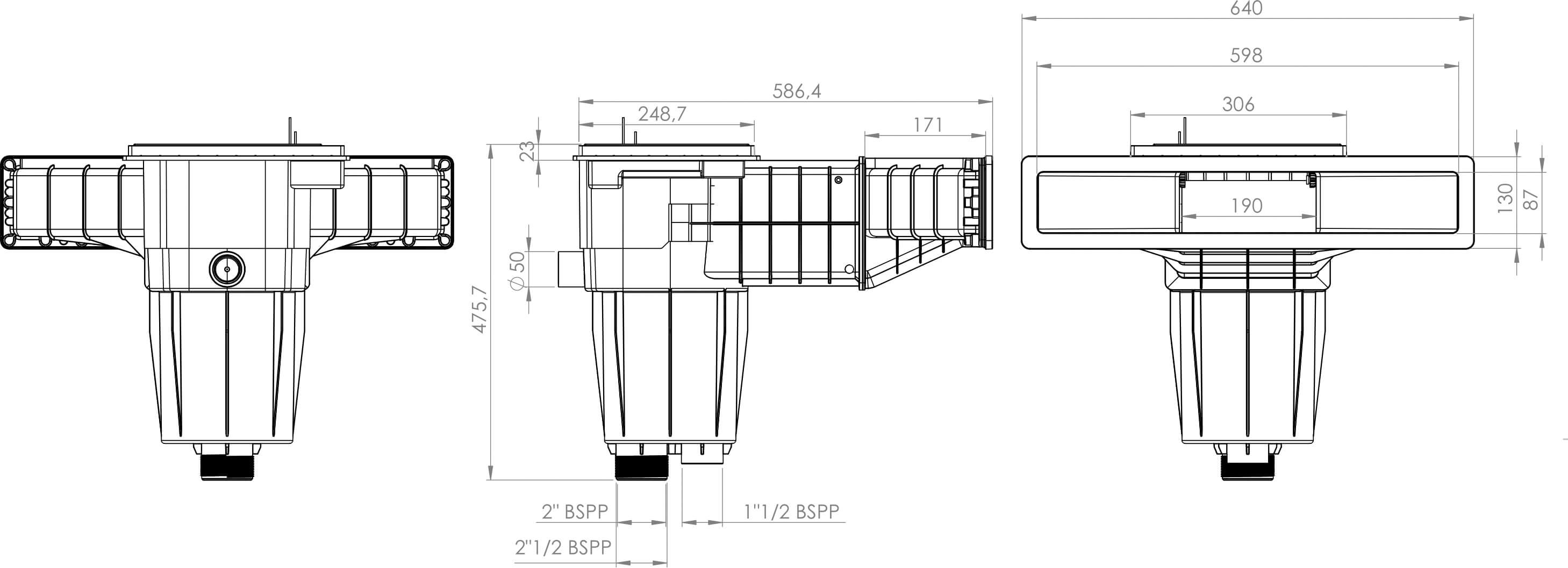 Hayward Wasserlinien Skimmer breit ABS 2" Innengewinde Grau Typ X-Pro 600