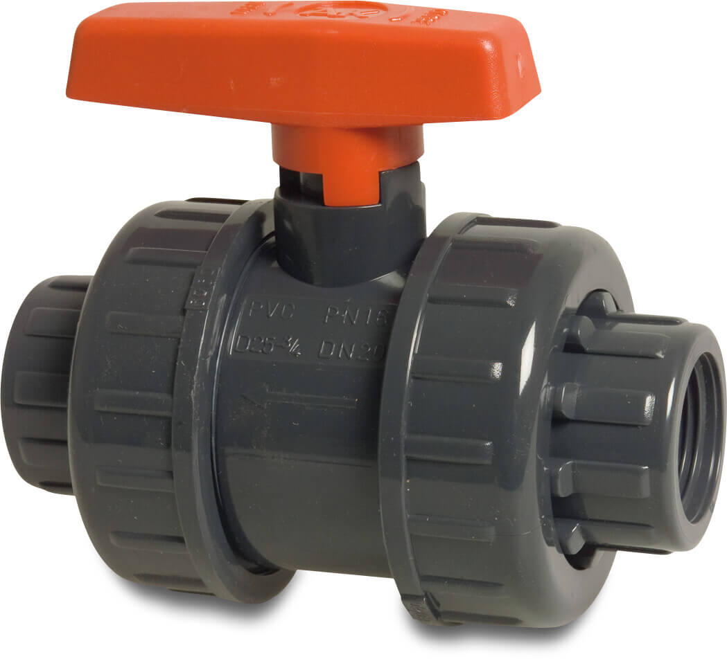 Ball valve PVC-U 1 1/4" female thread 10bar DN32 grey type AK