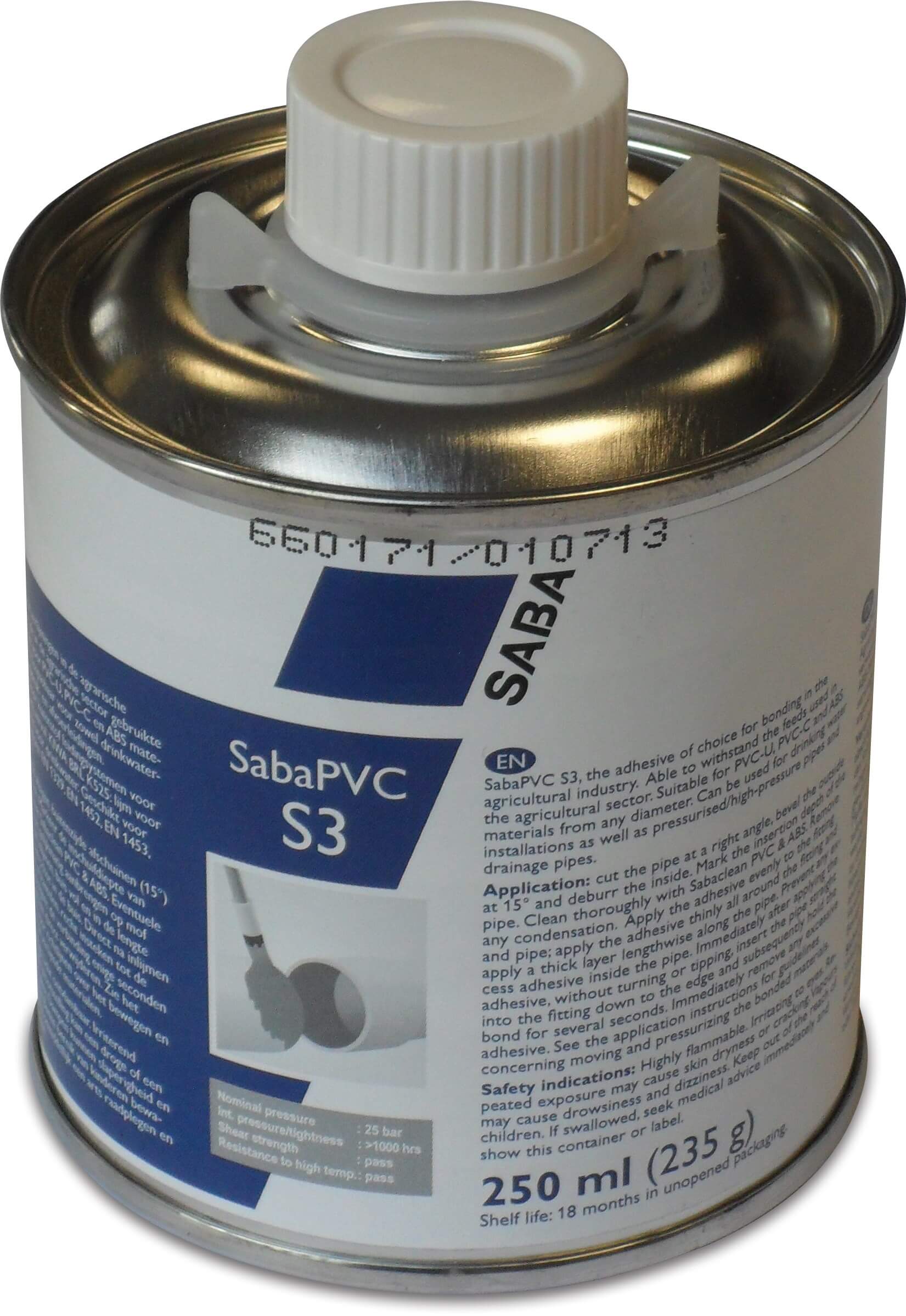 Saba PVC-lijm 1ltr met kwast KIWA type SabaPVC S3