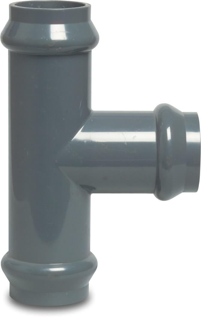 T-koppling 90° PVC-U 110 mm o-rings tätning 10bar grå
