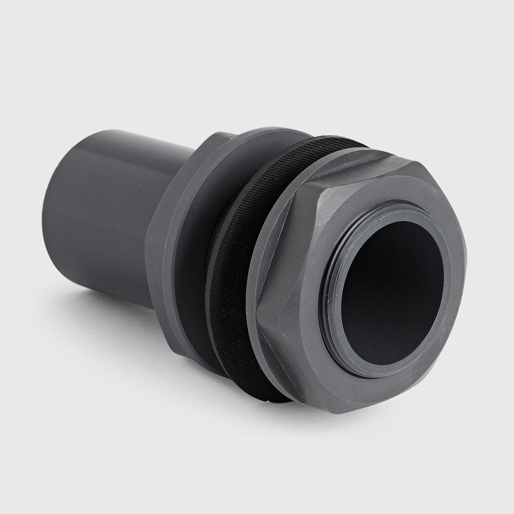 Bulkhead fitting PVC-U 2" imperial glue spigot x male thread 10bar black