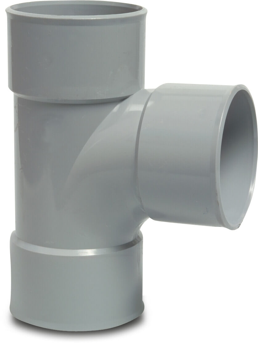 Drainage T-piece 87° PVC-U 90 mm glue socket grey KOMO
