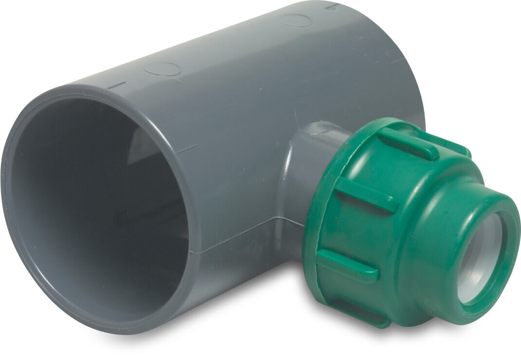 VDL T-stuk 90° PVC-U/PP 50 mm x 25 mm x 50 mm lijmmof x knel x lijmmof 10bar grijs/groen