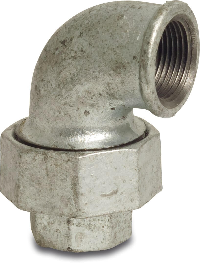 Profec Nr. 96 Union elbow 90° cast iron galvanised 3/8" female thread 25bar DVGW type conical