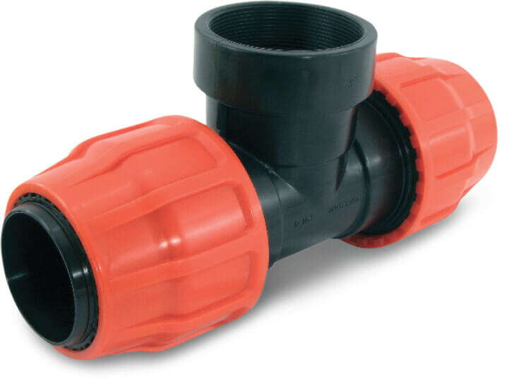 T-stykke PP 76 mm x 3" x 76 mm spænd x indvendig gevind x spænd 6bar type Layflat