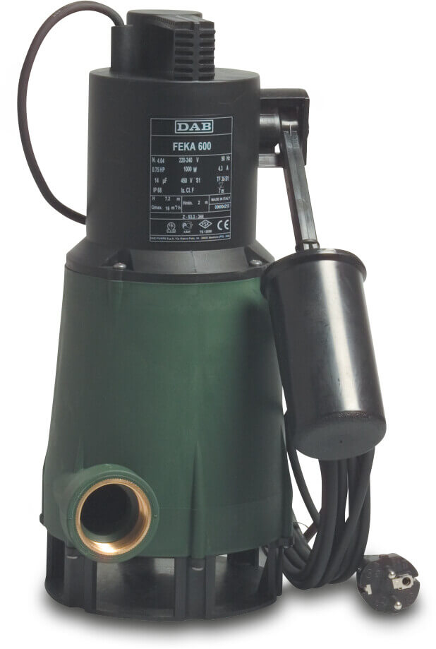 DAB Submersible pump fibre-reinforced plastic 1" female thread 230VAC green type Feka 600 M-A with float switch