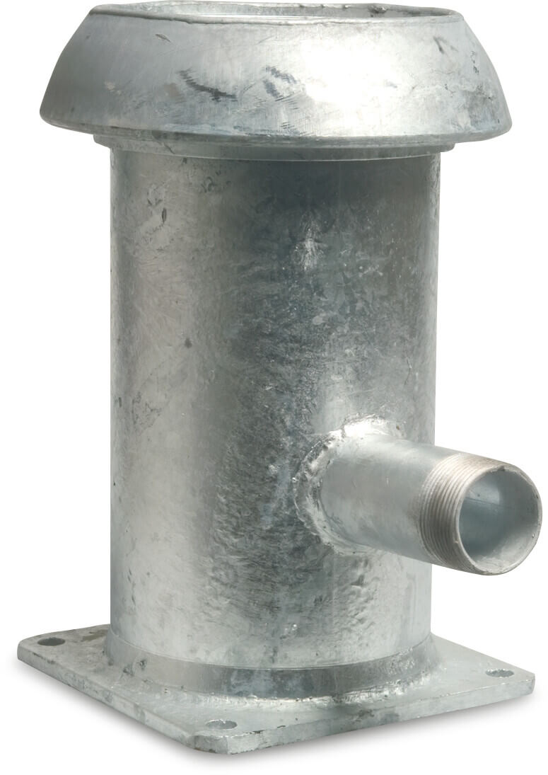 Quick coupler reducer T-piece 90° steel galvanised 159 mm x 1 1/2" x 6" male part Perrot x male thread x square flange 1 1/2" type Perrot