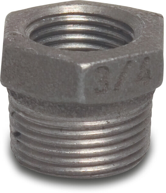Profec Nr. 241 Reducer bush cast iron black 1 1/2" x 1/2" male thread x female thread 25bar DVGW