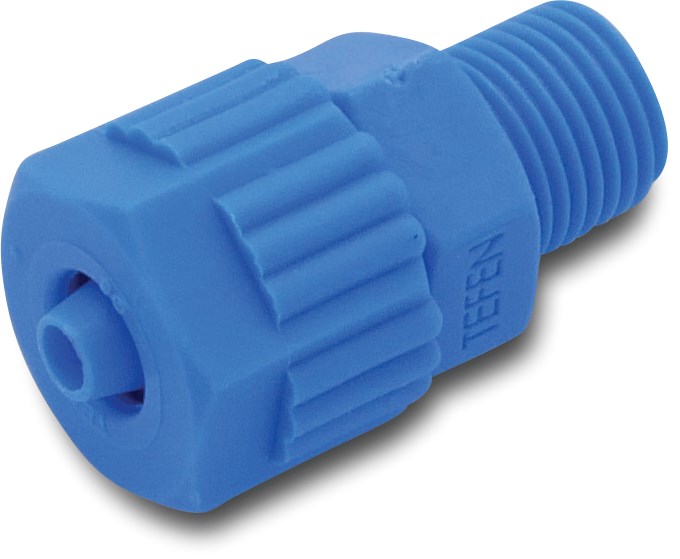 Tefen Connector PA glass fibre reinforced 6 mm x 1/8" barbed x male thread 14bar blue