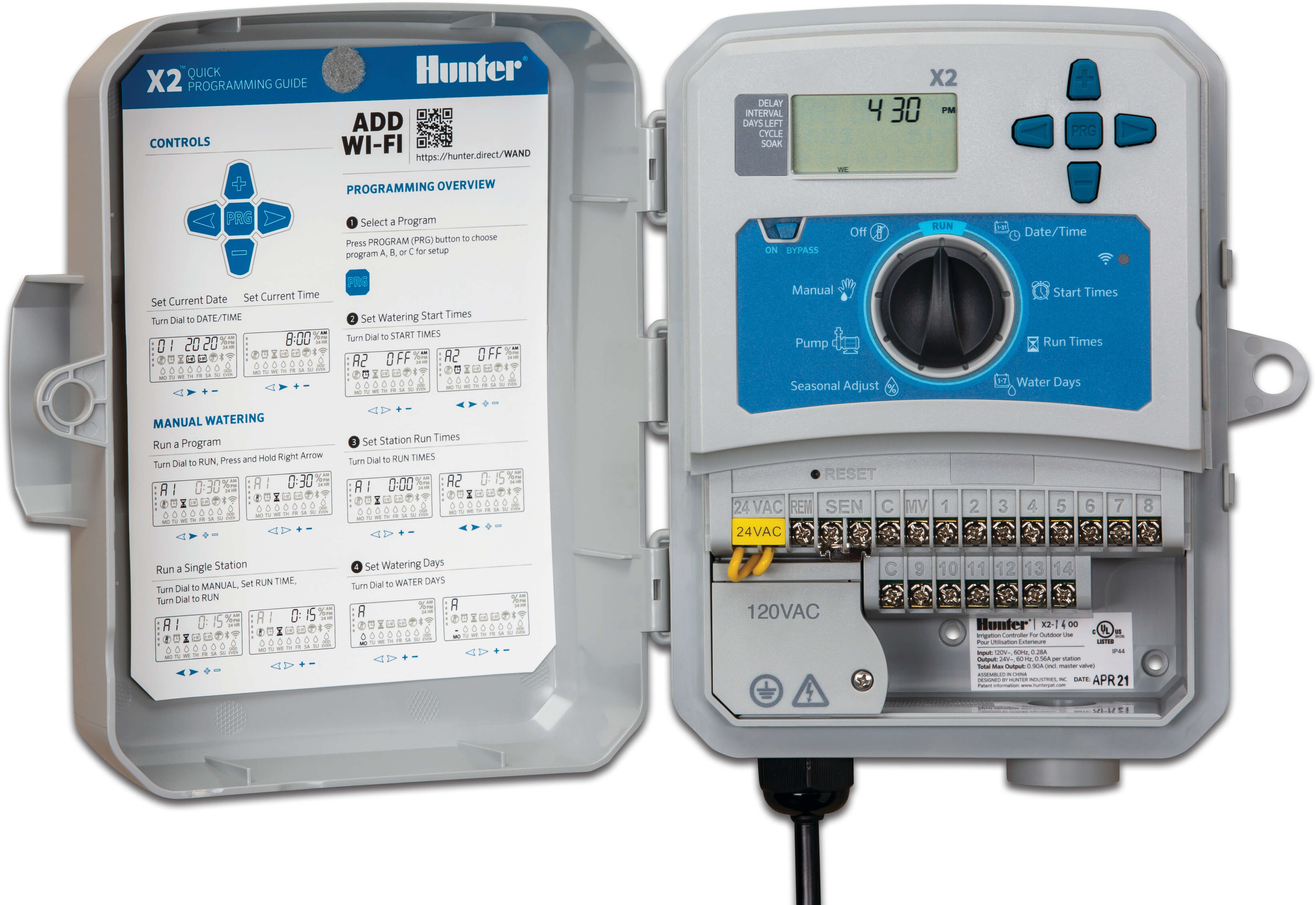 Hunter Irrigation controller 24VAC blue/white type X2 Outdoor 401e 4 stations