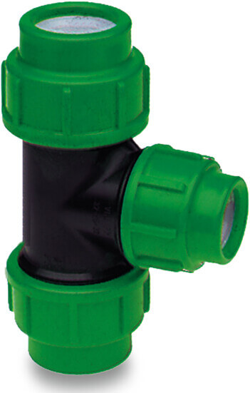 VDL Verloop T-stuk 90° PP 63 mm x 50 mm x 63 mm knel 10bar zwart/groen KIWA