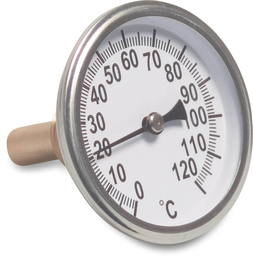 Termometer med bimetallpekare 63 mm 1/2" utvändig gänga