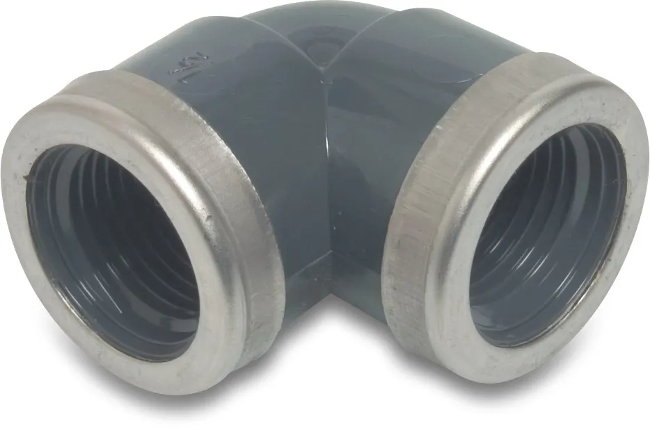 Profec Knie 90° PVC-U 1/2" binnendraad 10bar grijs type versterkt
