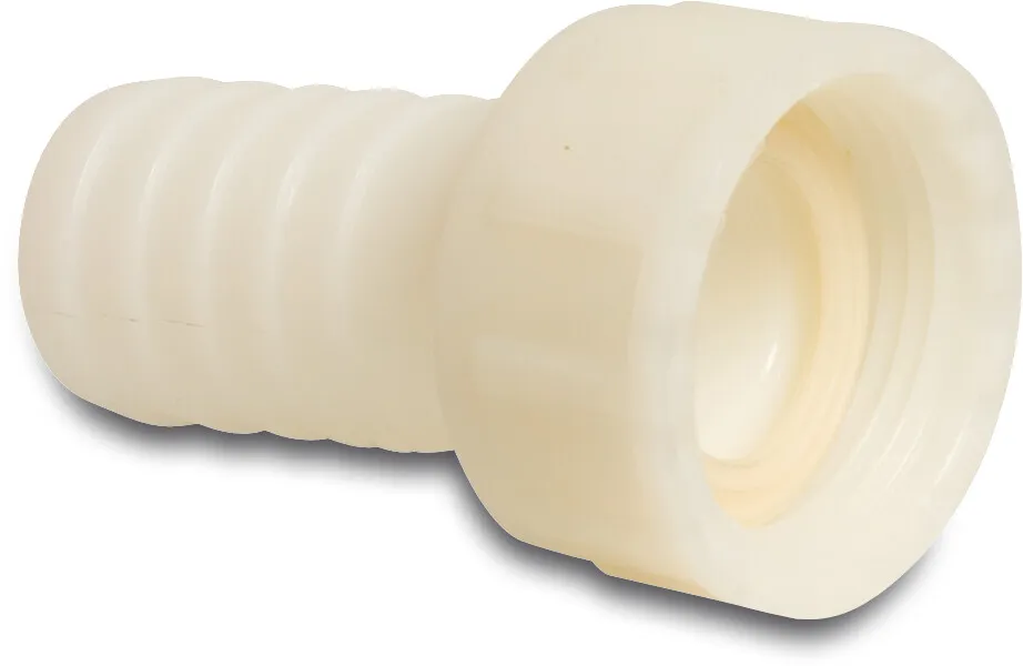 Hose tail 2/3 union adaptor PA (nylon) 2" x 50 mm female threaded nut x hose tail 16bar white
