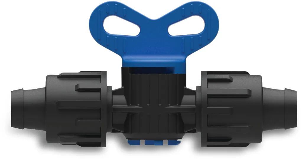 Plug valve PP 17 mm tape black/blue