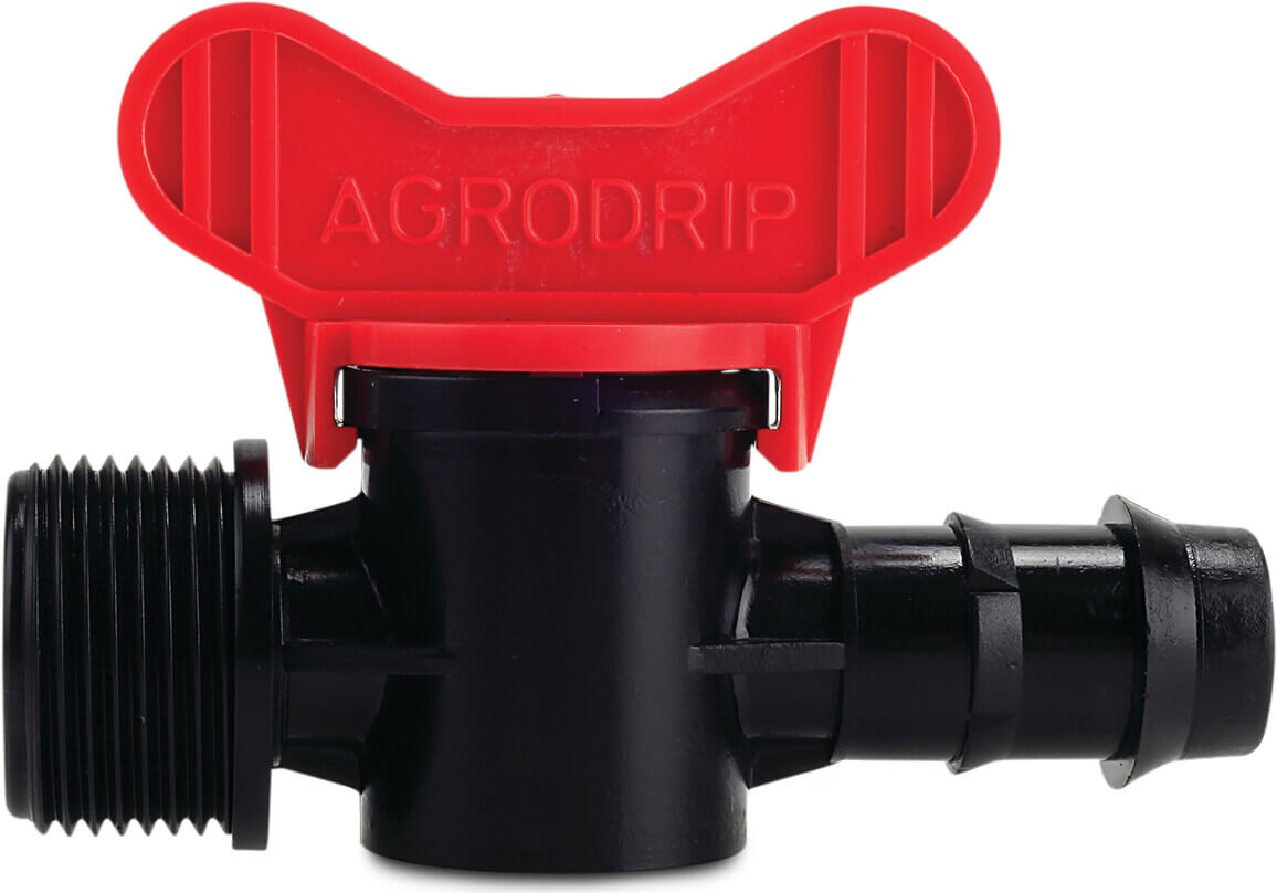 Mini-robinet d'arrêt PP 16 mm x 1/2" cannelé x filetage mâle noir